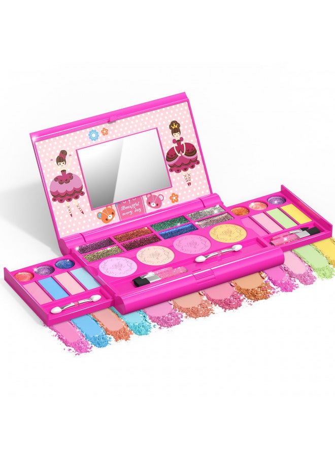 Tomons Kids Makeup Kit for Girl Washable Makeup Kit, Fold Out Makeup Palette with Mirror, Make Up Toy Cosmetic Kit Gifts for Girls - Safety Tested- Non Toxic, Pink