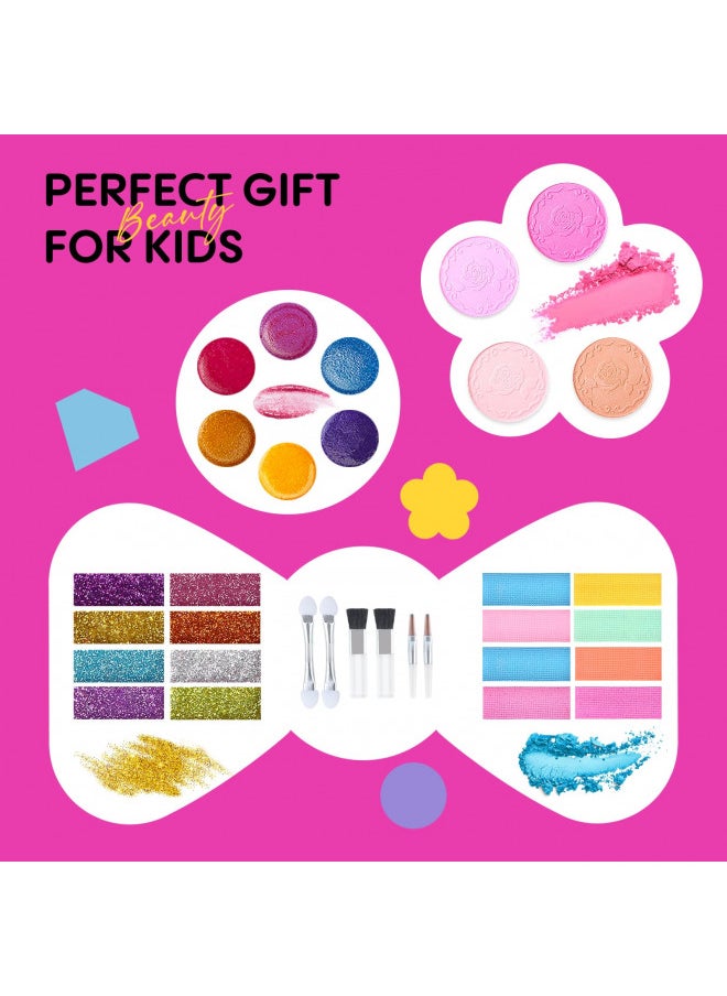 Tomons Kids Makeup Kit for Girl Washable Makeup Kit, Fold Out Makeup Palette with Mirror, Make Up Toy Cosmetic Kit Gifts for Girls - Safety Tested- Non Toxic, Pink