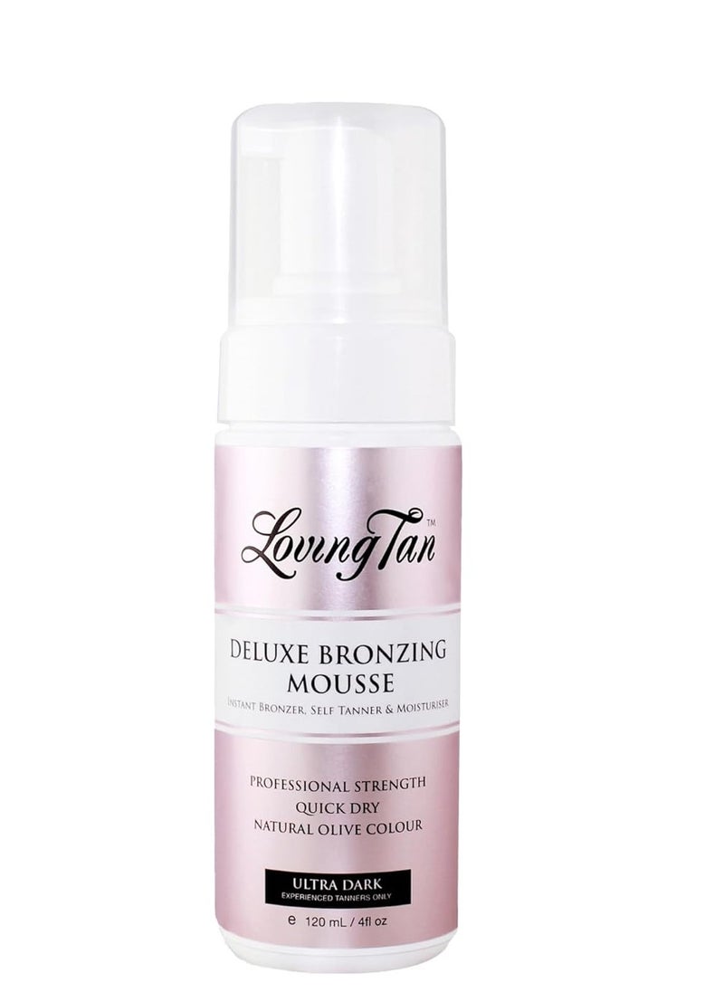 Loving Tan Deluxe Bronzing Mousse, Ultra Dark-Streak Free, Natural looking, Professional Strength Sunless Tanner- Up to 5 Self Tan Applications per Bottle, Cruelty Free, Naturally Derived DHA- 4 FL Oz