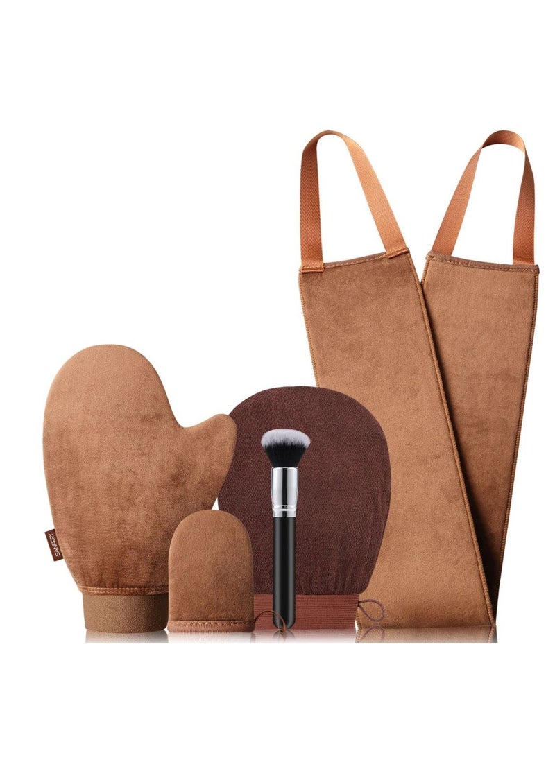 Self Tanning Mitt Applicator Kit - Sanfery 5 Pack Tanning Mitts Self Tanner Mitt Applicator Kit Self Tan Mitt Kit with Tanning Glove, Back Applicator, Mini Tan Mit, Exfoliating Mitt, Brush