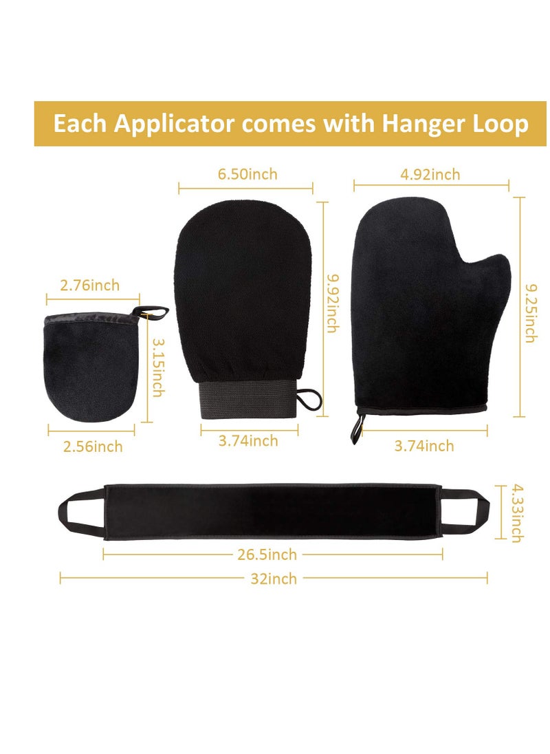 5 Pieces Self Tanning Mitt Applicator Kit, Includes Exfoliating Glove, Tanning Mitt, Mini Face Mitt, Back Lotion Applicator with Self Tanner Brush Large Flat Top Makeup Brush (Black)