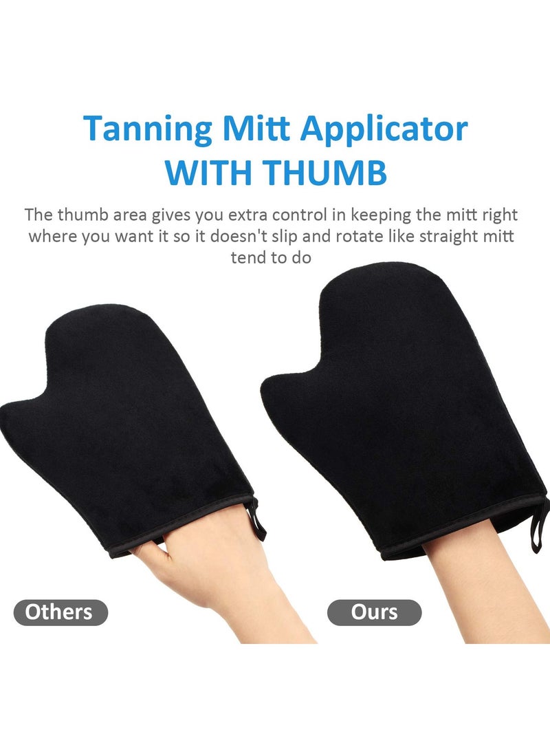 5 Pieces Self Tanning Mitt Applicator Kit, Includes Exfoliating Glove, Tanning Mitt, Mini Face Mitt, Back Lotion Applicator with Self Tanner Brush Large Flat Top Makeup Brush (Black)