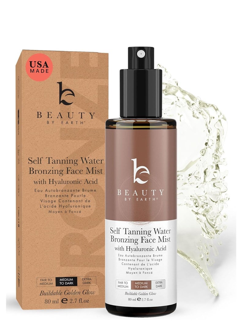 Beauty by Earth Self Tanning Face Mist - Medium to Dark Fake Tan Face Tanning Spray - Sunless Tanning Spray Facial Tanner - Face Tan Spray - Tanning Water Spray - Face Tanner Mist