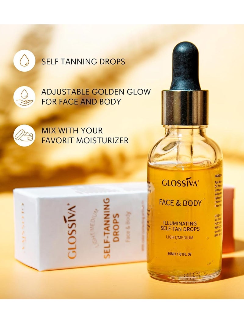 Self Tanning Drops - Sunless Tan for a Sun-Kissed Bronze - Beauty Skin Self Tanner - Gradual Glow for Face and Body - Long-Lasting for a Week, 1.01 Fl Oz