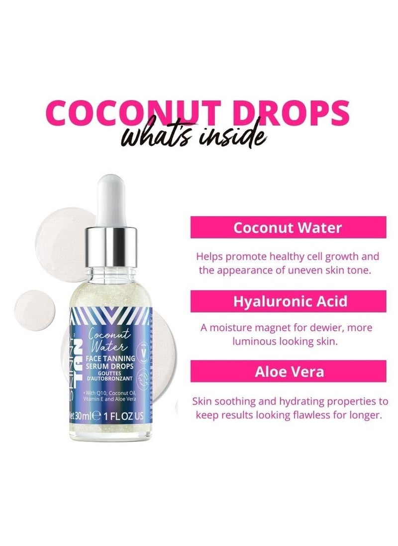 Skinny Tan Water Coconut Face Tanning Serum Drops - Enrich with Vitamin E and Aloe Vera - Helps Even Skin Tone - Enhance Your Complexion - Leaves Long-Lasting, Tropical Sun-Kissed Radiance - 1 oz