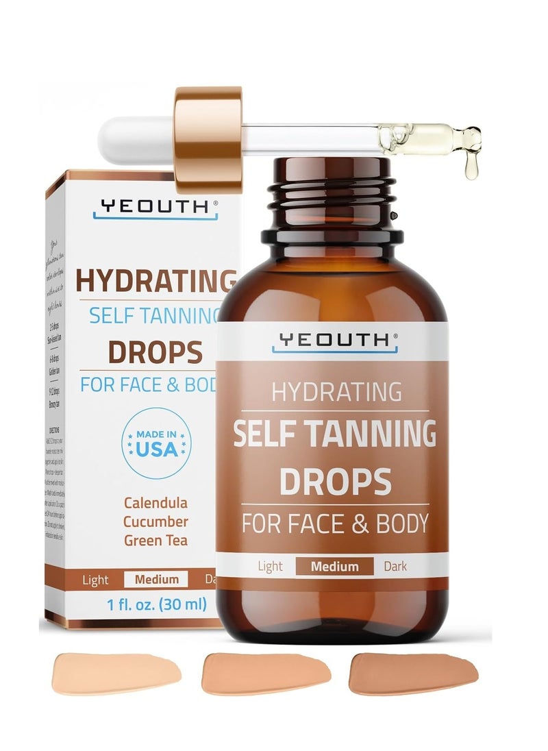 YEOUTH Face Tanning Drops to Add to Moisturizer, Medium Self Tanner, Self Tanning Drops for Face and Body, Hydrating Face Tanner, Bronzing Drops for Face 1oz