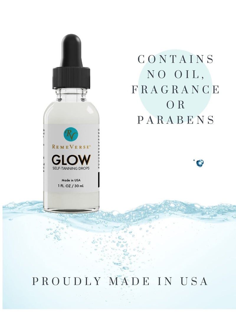 Glow Self-Tanning Drops with Aloe: Sunless Tanner for a Sun-Kissed Glow. Control Your Results by Adding Drops to Your Own Moisturizer, for Face & Body - Buildable Color 1FL Oz