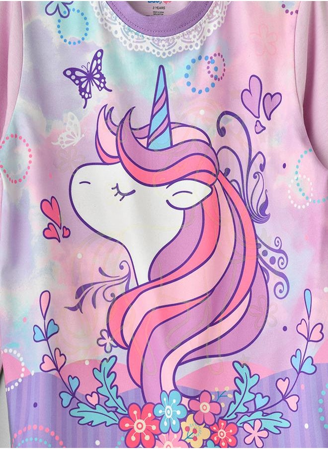 Lavender Unicorn Glow-in-the-Dark Pajama Set for Girls