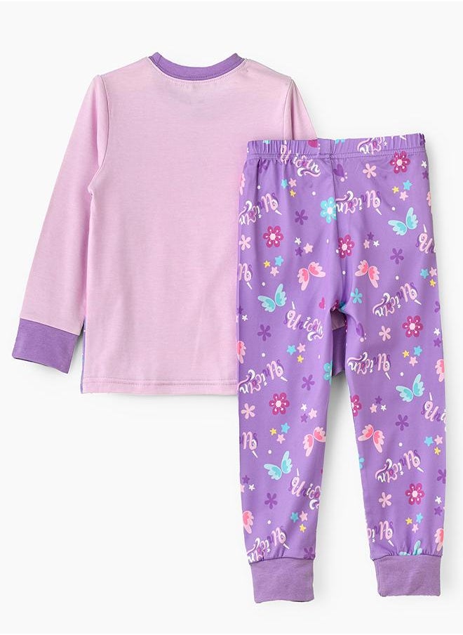 Lavender Unicorn Glow-in-the-Dark Pajama Set for Girls