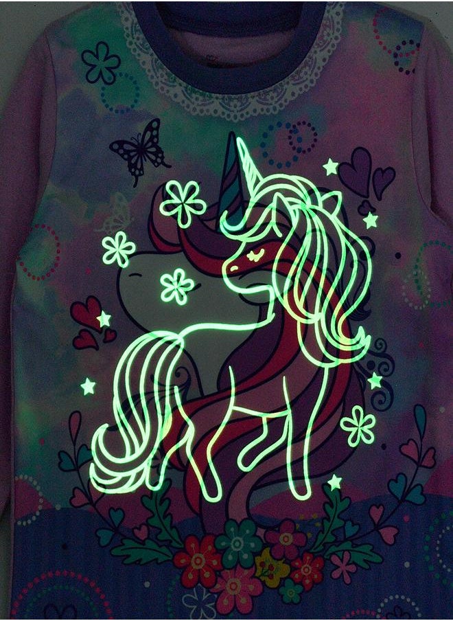 Lavender Unicorn Glow-in-the-Dark Pajama Set for Girls