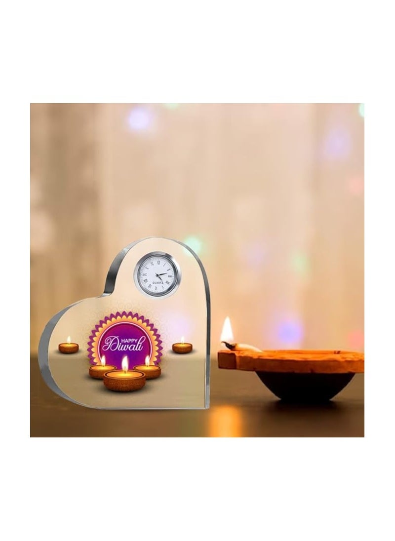 Diwali Special Heart-Shaped Crystal Clock Gift-Thoughtful Presents For Diwali Gifts For Your Friends And Family