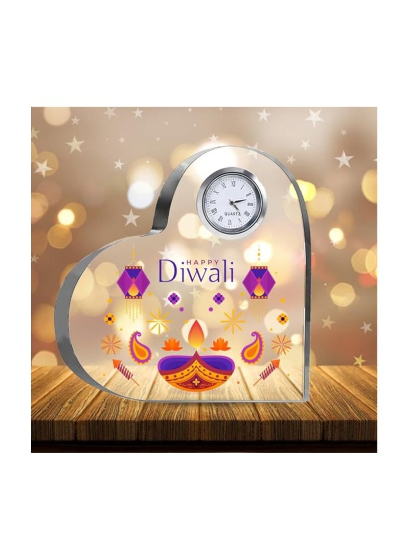 Diwali Special Heart-Shaped Crystal Clock Gift-Thoughtful Presents For Diwali Gifts For Your Friends And Family