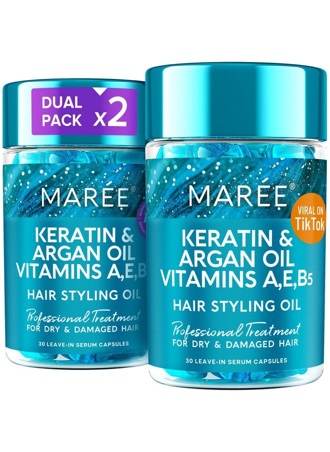 Hair Oil For Damaged Hair 2 Pack - Keratin Styling & Moisturizing Oil Capsules With Avocado, Jojoba & Argan Oil - Leave-In Anti Frizz Hair Serum For Frizzy And Damaged Hair Vitamins A, E & B5