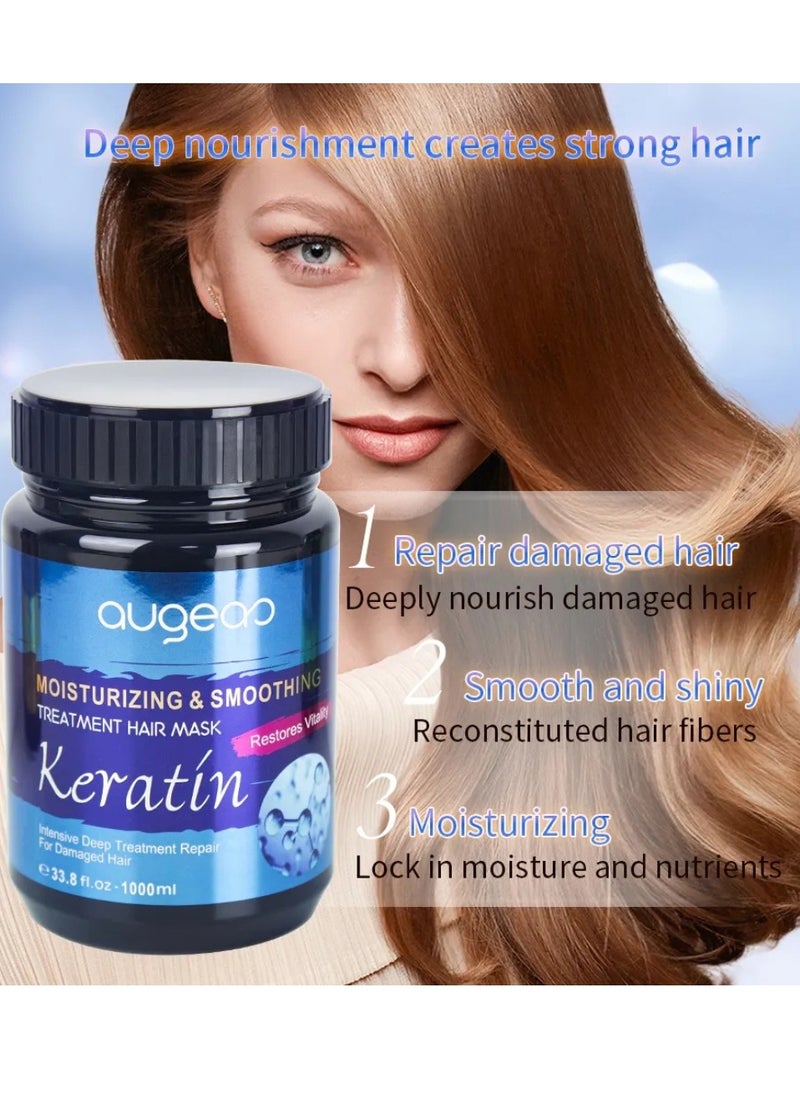 1000ml Moisturizing and Smoothing Treatment Keratin Hair Mask Restore and Repair Damaged Hair and Prevent Hair Breakage Increase Hair Softness and Helps Hair Regrowth Keratin Creamy Hair Mask Hair Cream