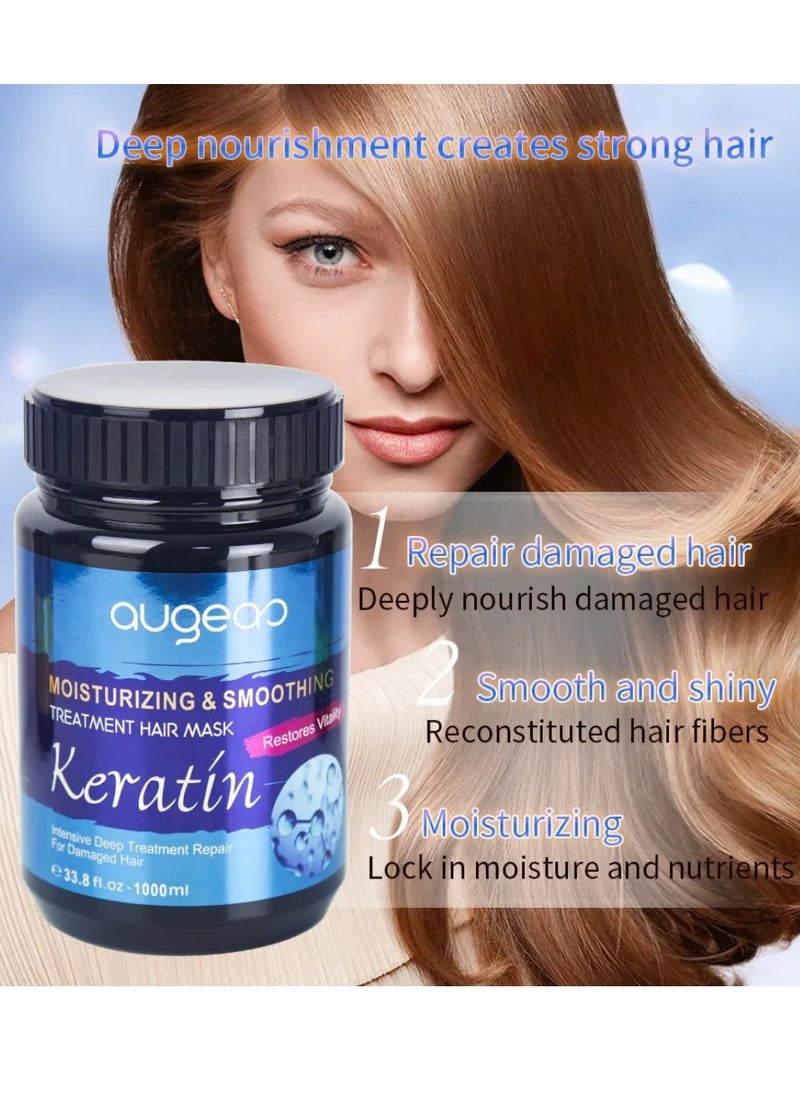 1000ml Moisturizing and Smoothing Treatment Keratin Hair Mask Restore and Repair Damaged Hair and Prevent Hair Breakage Increase Hair Softness and Helps Hair Regrowth Keratin Creamy Hair Mask Hair Cream