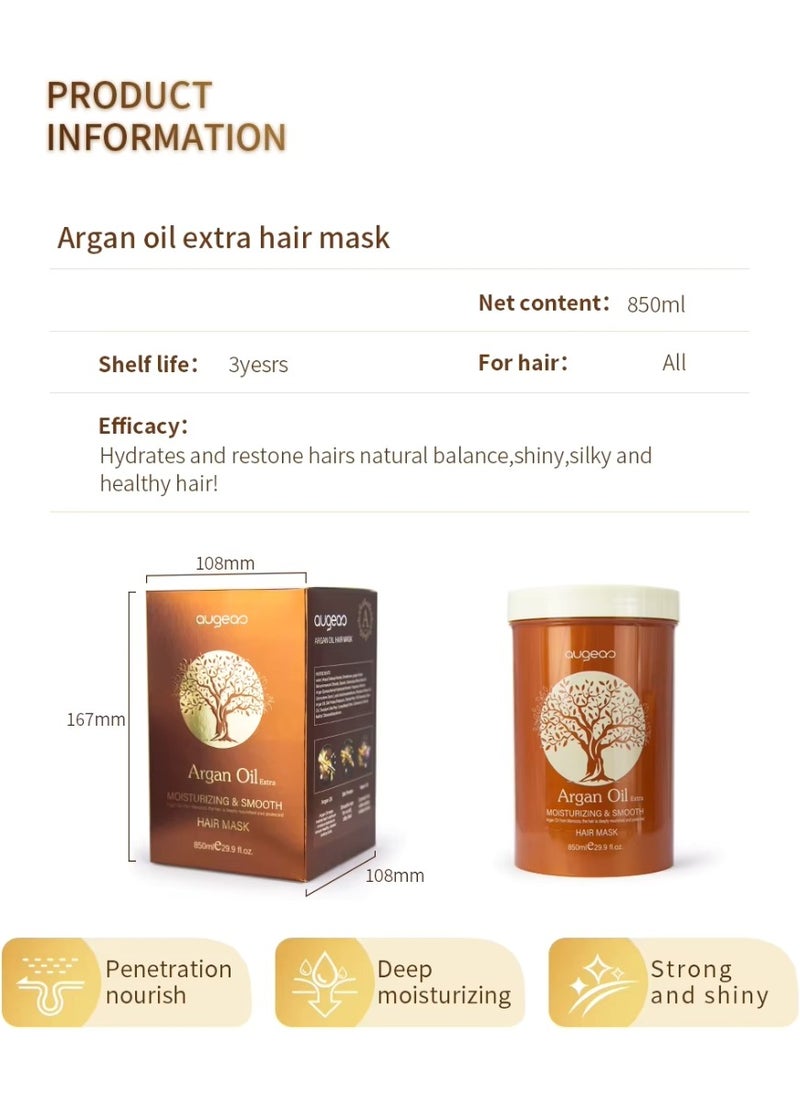 850ml Argan Oil Hair Mask Argan Oil of Morocco Deeply Nourish and Repair Damaged Hair Improve Split Ends and Restore Healthy Hair Extra Moisturizing and Smooth Argan Oil Creamy Hair Mask