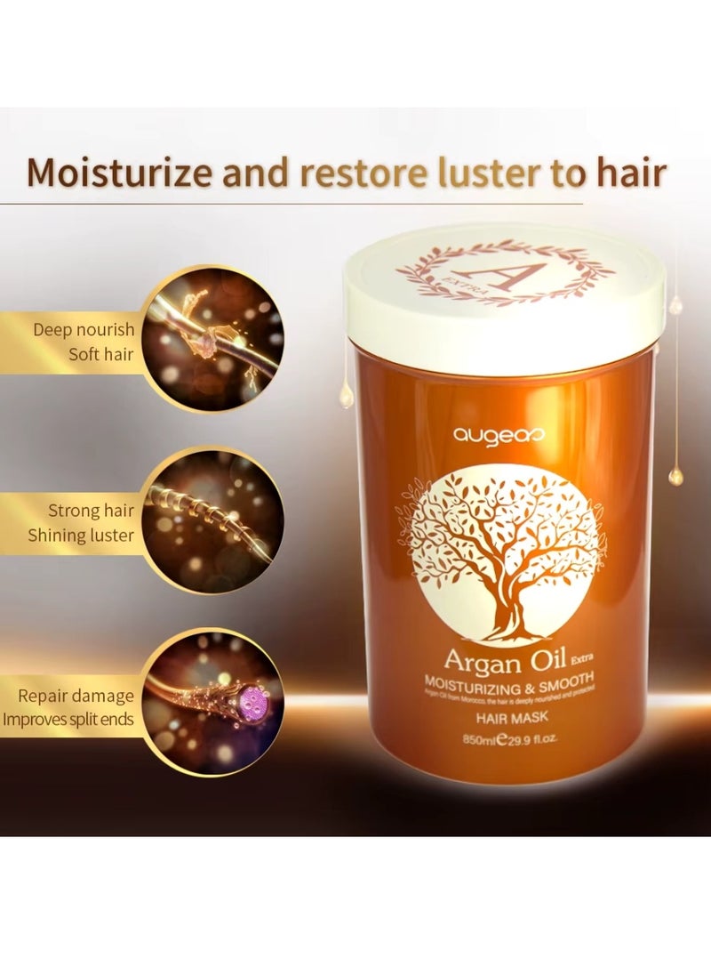 850ml Argan Oil Hair Mask Argan Oil of Morocco Deeply Nourish and Repair Damaged Hair Improve Split Ends and Restore Healthy Hair Extra Moisturizing and Smooth Argan Oil Creamy Hair Mask