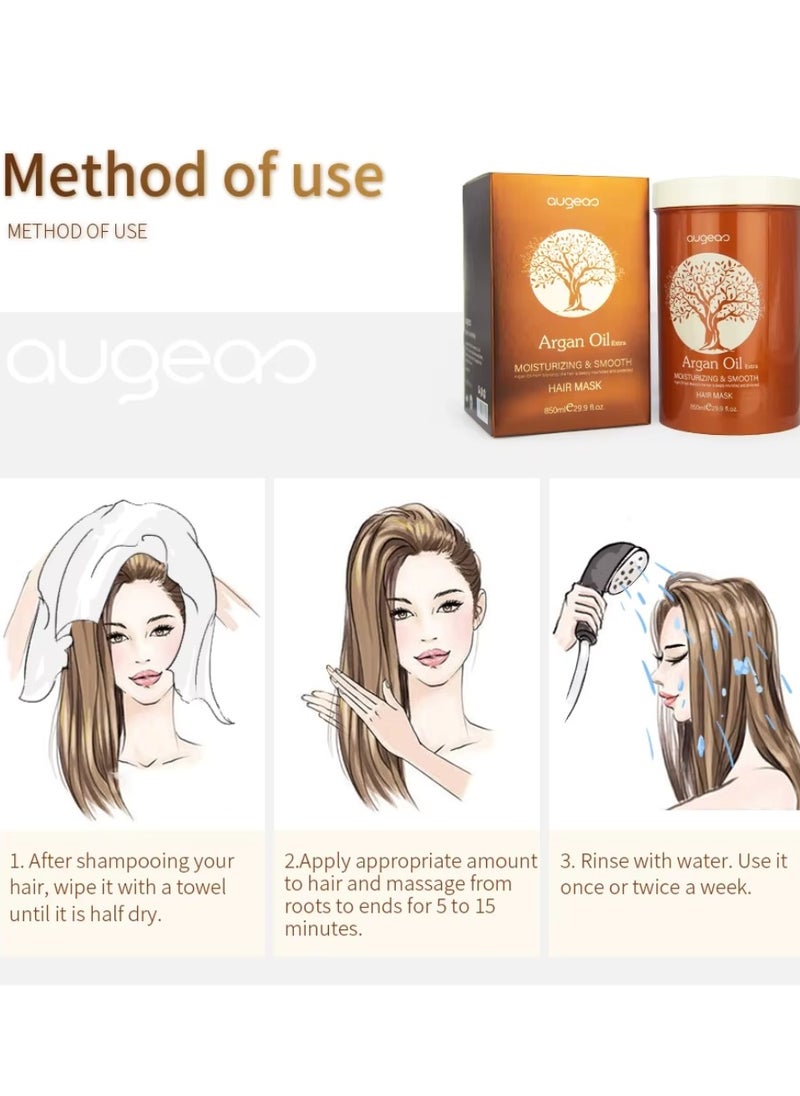 850ml Argan Oil Hair Mask Argan Oil of Morocco Deeply Nourish and Repair Damaged Hair Improve Split Ends and Restore Healthy Hair Extra Moisturizing and Smooth Argan Oil Creamy Hair Mask