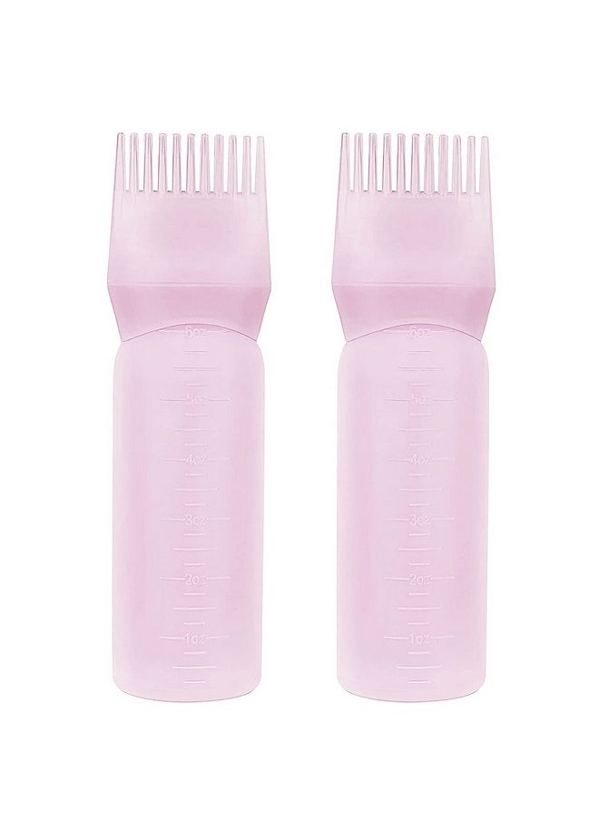 Root Applicator Bottle, 2 Pack 6 Ounce Comb Applicator Bottle For Hair Dye Bottle Applicator Brush With Graduated Scale- Pink