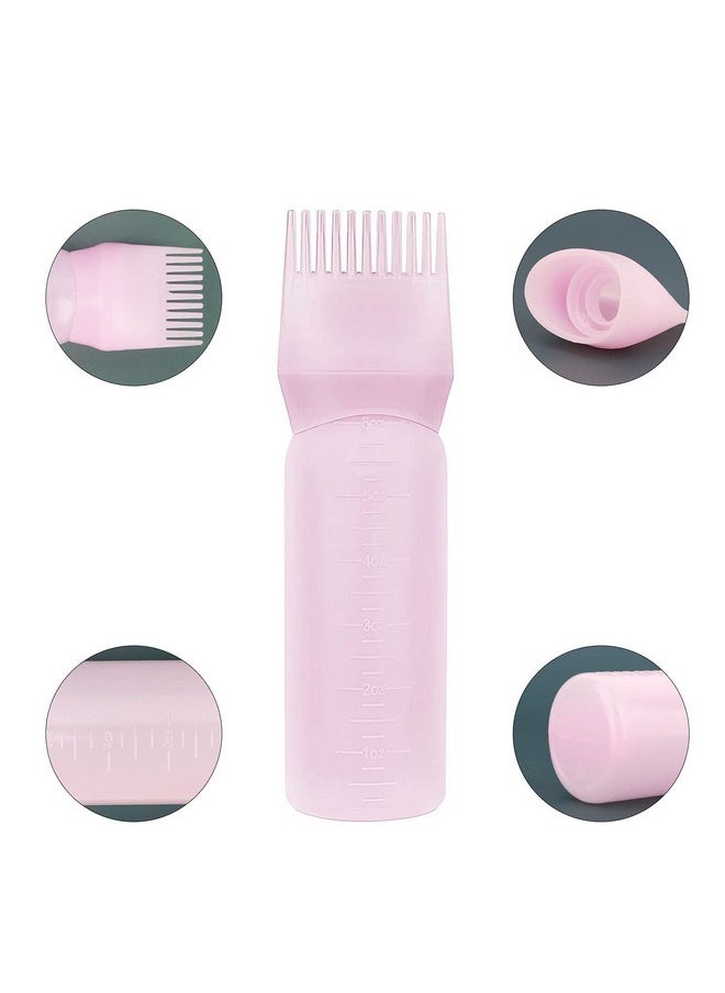 Root Applicator Bottle, 2 Pack 6 Ounce Comb Applicator Bottle For Hair Dye Bottle Applicator Brush With Graduated Scale- Pink