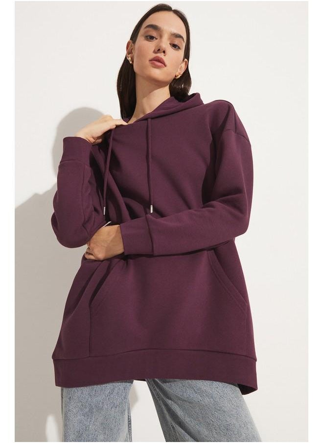 June Basic Thick Hooded Sweatshirt Damson