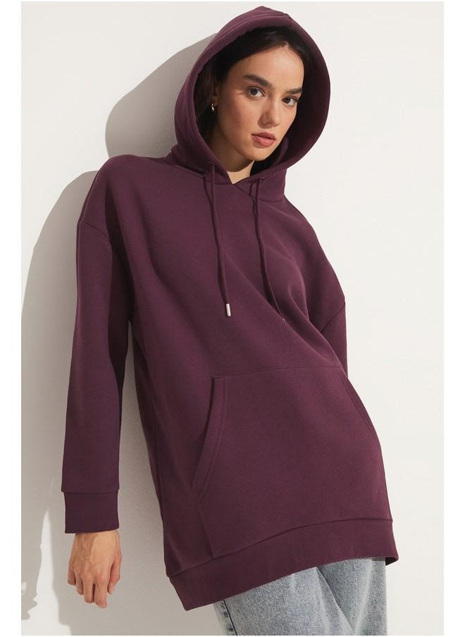 June Basic Thick Hooded Sweatshirt Damson