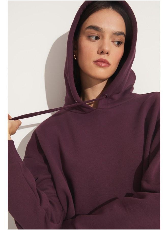 June Basic Thick Hooded Sweatshirt Damson