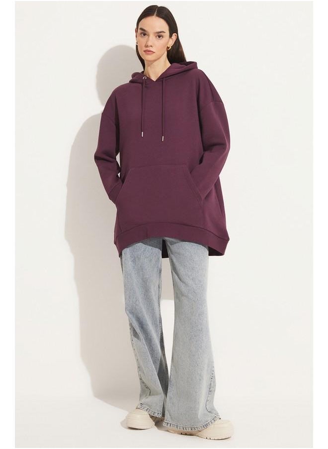 June Basic Thick Hooded Sweatshirt Damson