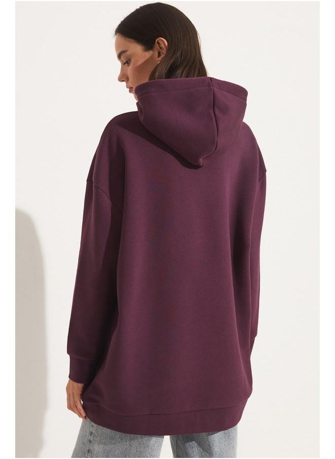 June Basic Thick Hooded Sweatshirt Damson