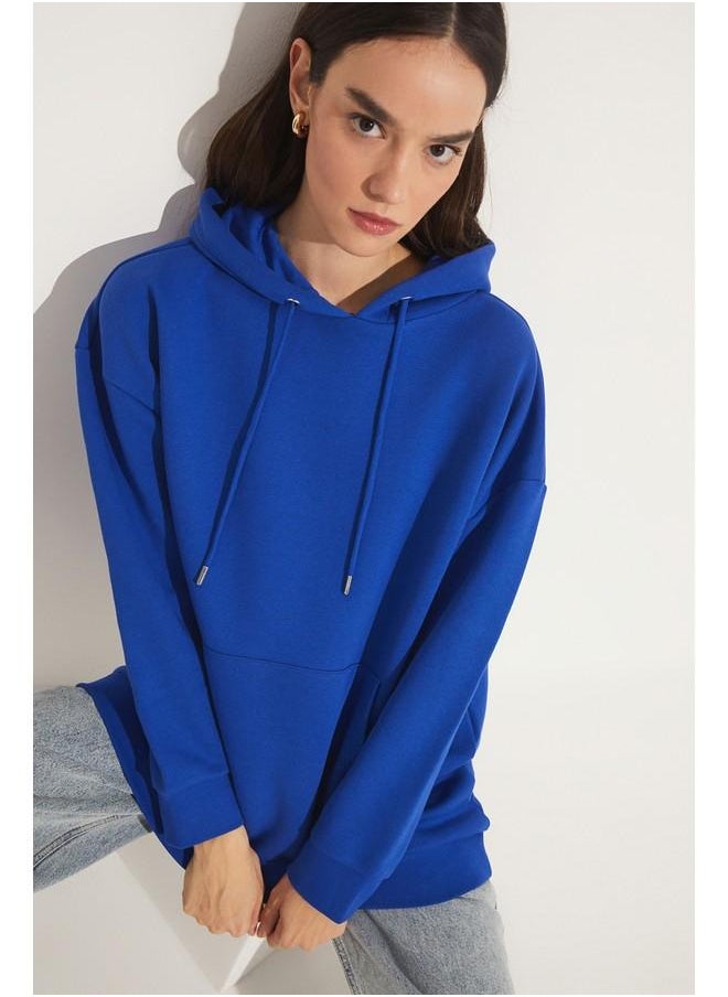 June Basic Thick Hooded Sweatshirt Saxe