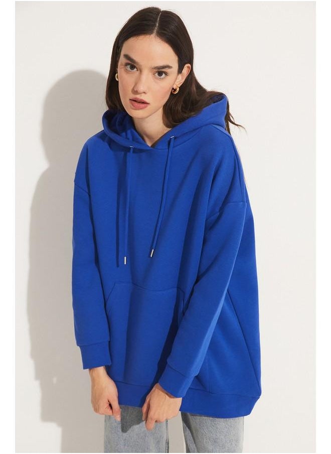 June Basic Thick Hooded Sweatshirt Saxe