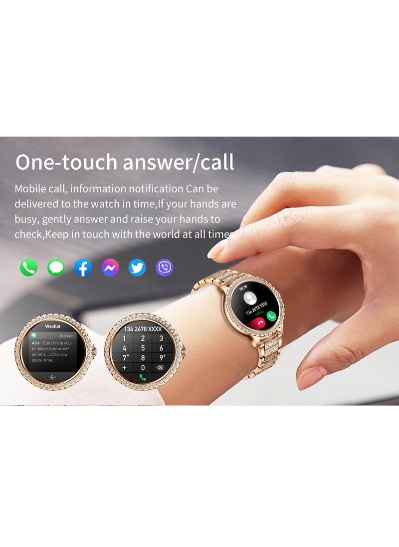 Women/Ladies Bluetooth Smartwatch, Answer/Unplug Call Function, 1.32 Inch Full Screen Touch Smart Watch, With Exercise Heart Rate Monitoring And Sleep Monitoring, Exercise Mode RTi58 Gold