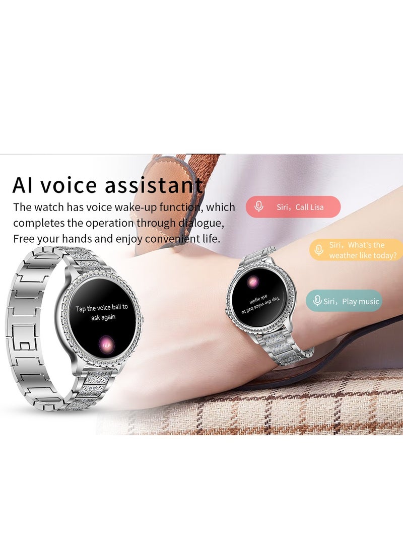 Women/Ladies Bluetooth Smartwatch, Answer/Unplug Call Function, 1.32 Inch Full Screen Touch Smart Watch, With Exercise Heart Rate Monitoring And Sleep Monitoring, Exercise Mode RTi58 Silver