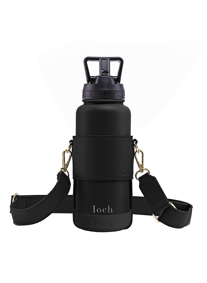 LOCH Water Bottle Black Strap Gold Metal 1200ml