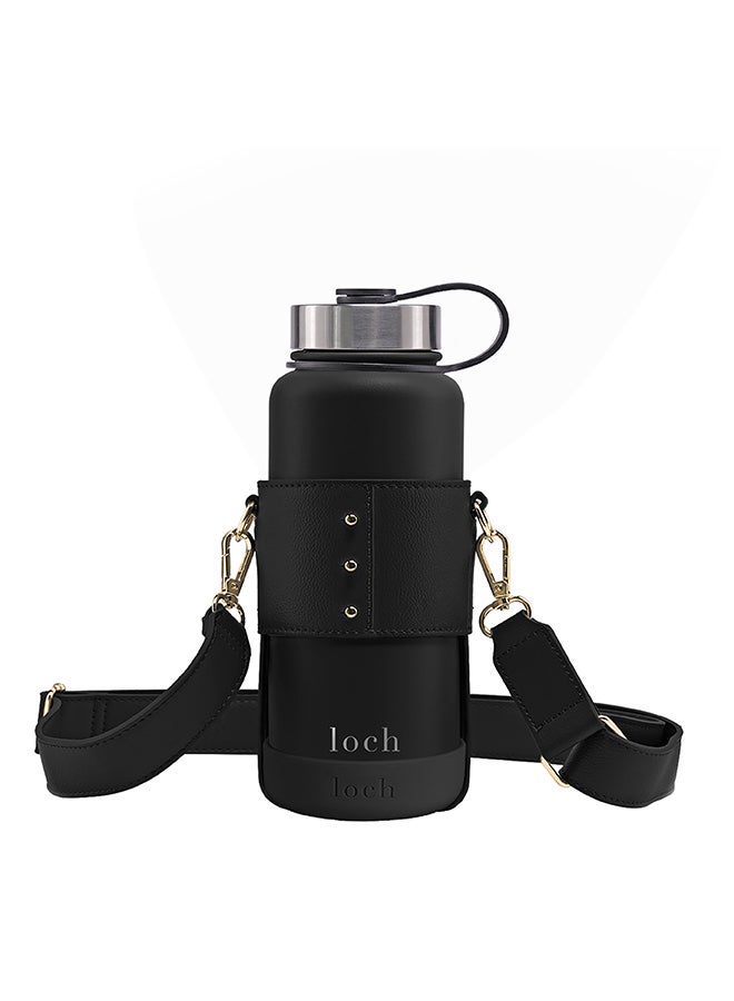 LOCH Water Bottle Black Strap Gold Metal 1200ml