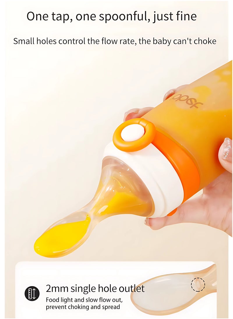 Twisoo Silicone Baby Food Feeder Bottle with Flip Button- 120ML BPA-Free Squeeze Feeder for Toddlers, Ideal for Semi-Solid Foods, Cereals, Purees & Anti-Colic Design (Orange)