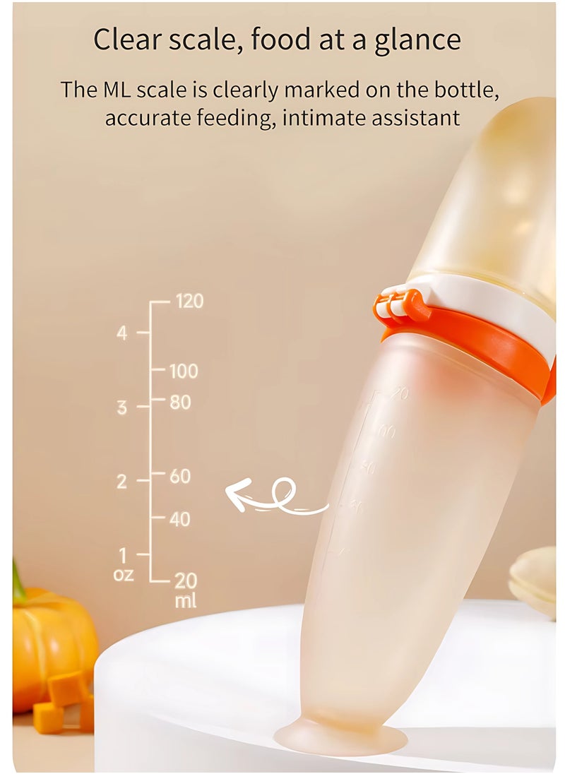 Twisoo Silicone Baby Food Feeder Bottle with Flip Button- 120ML BPA-Free Squeeze Feeder for Toddlers, Ideal for Semi-Solid Foods, Cereals, Purees & Anti-Colic Design (Orange)