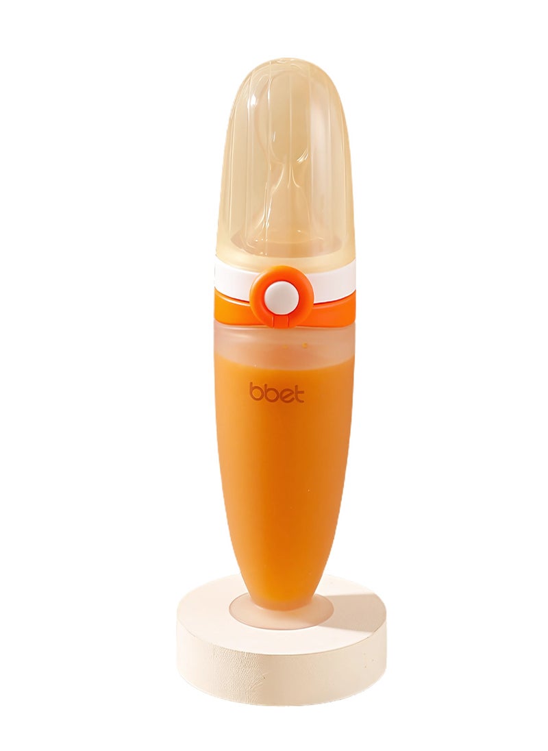 Twisoo Silicone Baby Food Feeder Bottle with Flip Button- 120ML BPA-Free Squeeze Feeder for Toddlers, Ideal for Semi-Solid Foods, Cereals, Purees & Anti-Colic Design (Orange)