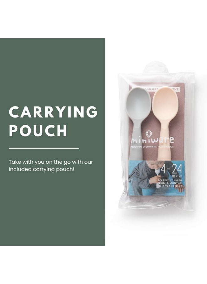 Silicone Baby Spoon For Training - Bpa Free Baby Utensils - Baby Spoons Self Feeding 6 Months | 100% Food Grade Silicone - Modern & Dishwasher Safe Toddler Spoons (Grey And Peach)