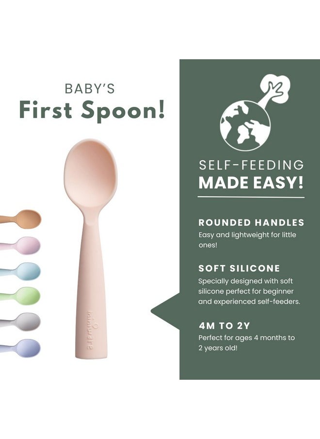 Silicone Baby Spoon For Training - Bpa Free Baby Utensils - Baby Spoons Self Feeding 6 Months | 100% Food Grade Silicone - Modern & Dishwasher Safe Toddler Spoons (Grey And Peach)