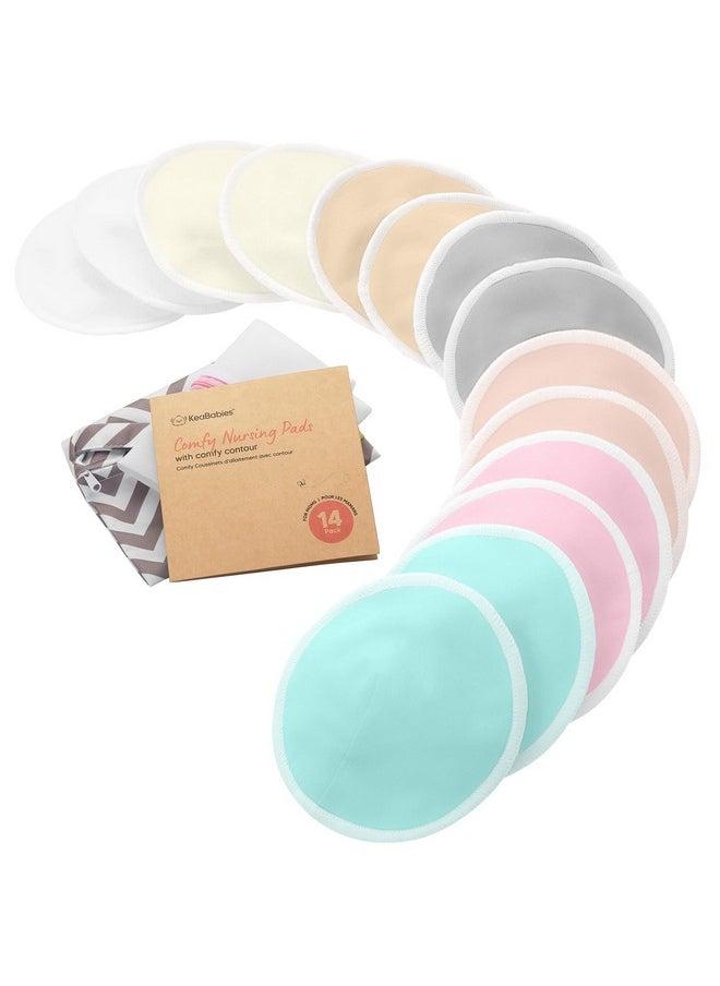 Organic Nursing Pads - 14 Washable Viscose Derived From Bamboo Breastfeeding Pads, Wash Bag, Reusable Breast Pads For Breastfeeding, Nipple Pads For Breastfeeding Essentials(Pastel Touch, L 4.8