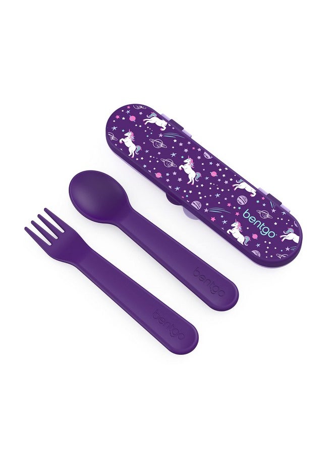 Kids Utensil Set - Reusable Plastic Fork, Spoon & Storage Case - Bpa-Free Materials, Easy-Grip Handles, Dishwasher Safe - Ideal For School Lunch, Travel, & Outdoors (Unicorn)