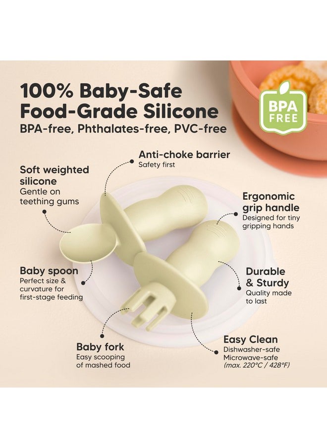 4-Pack Silicone Baby Spoons And Forks Set - Baby Spoon Self Feeding, Blw Baby Utensils 6-12 Months, Baby Led Weaning Feeding Spoon, Teething Infant Baby Food Training Pre Spoon (Pastel Sky)