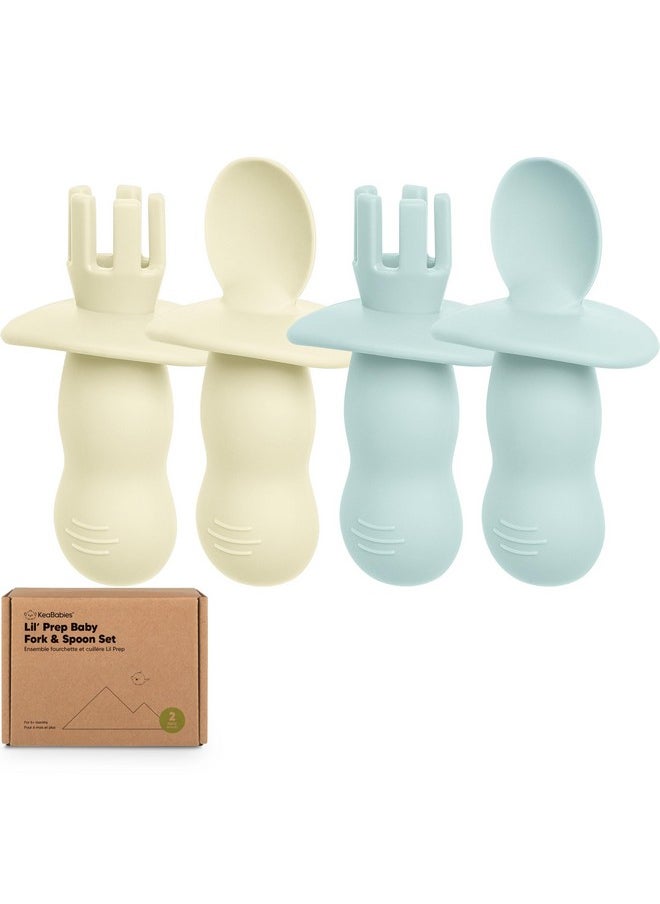 4-Pack Silicone Baby Spoons And Forks Set - Baby Spoon Self Feeding, Blw Baby Utensils 6-12 Months, Baby Led Weaning Feeding Spoon, Teething Infant Baby Food Training Pre Spoon (Pastel Sky)