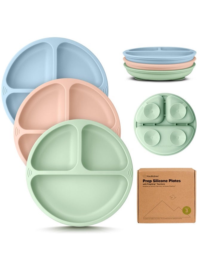 Suction Plates For Baby, Toddler - 3-Pack 100% Silicone Toddler Plates, Divided Baby Plates With Suction, Silicone Plates For Baby, Kids, Bpa-Free, Microwave, Dishwasher Safe (Mellow)