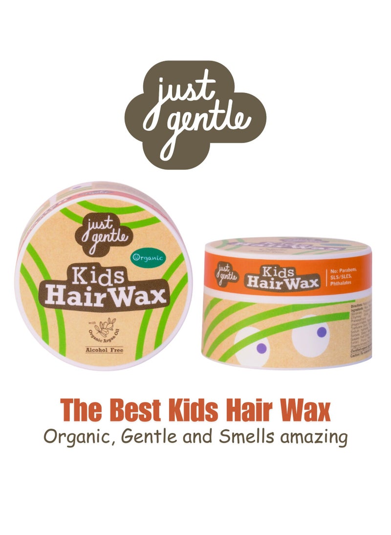 Just Gentle Kids Hair Wax - Organic Argan Oil & 6 Fruit Extracts, Alcohol-Free, Paraben-Free, Berry Scent, 45g