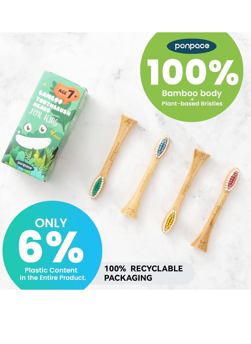 For Kids Age 7+ Bamboo Electric Toothbrush Replacement Heads with Plant-Based Bristles, Compatible with Philips Sonicare for Kids