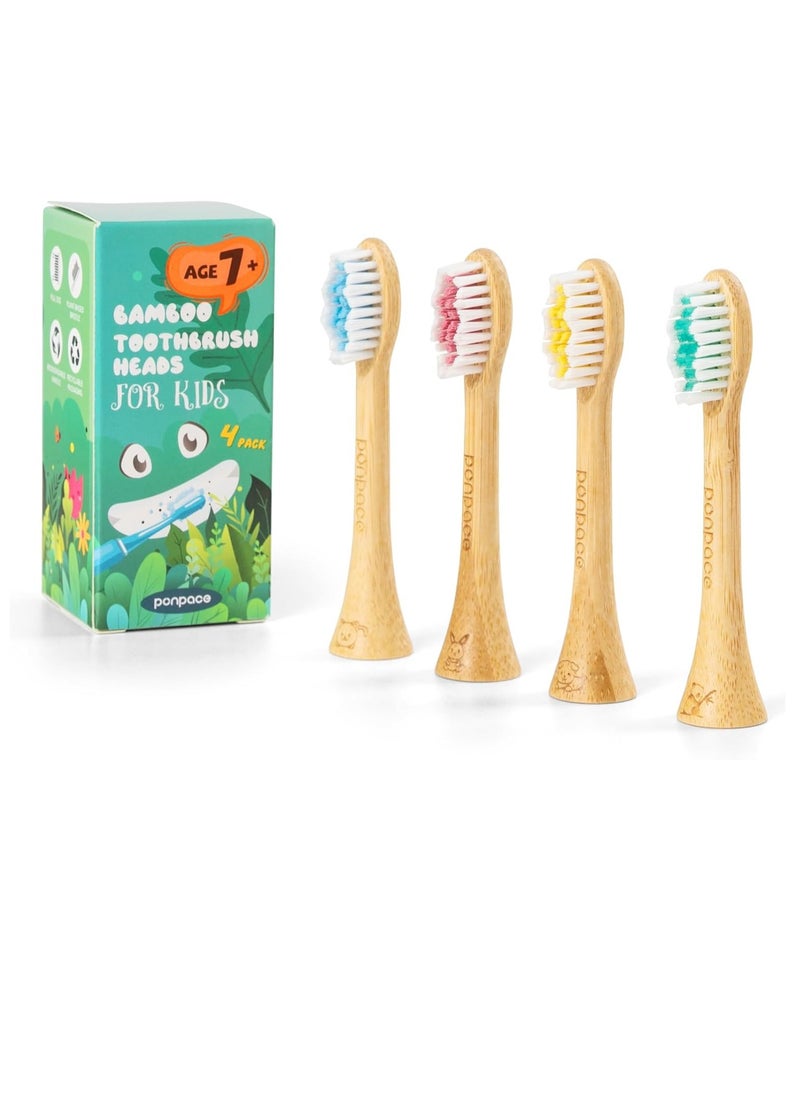 For Kids Age 7+ Bamboo Electric Toothbrush Replacement Heads with Plant-Based Bristles, Compatible with Philips Sonicare for Kids