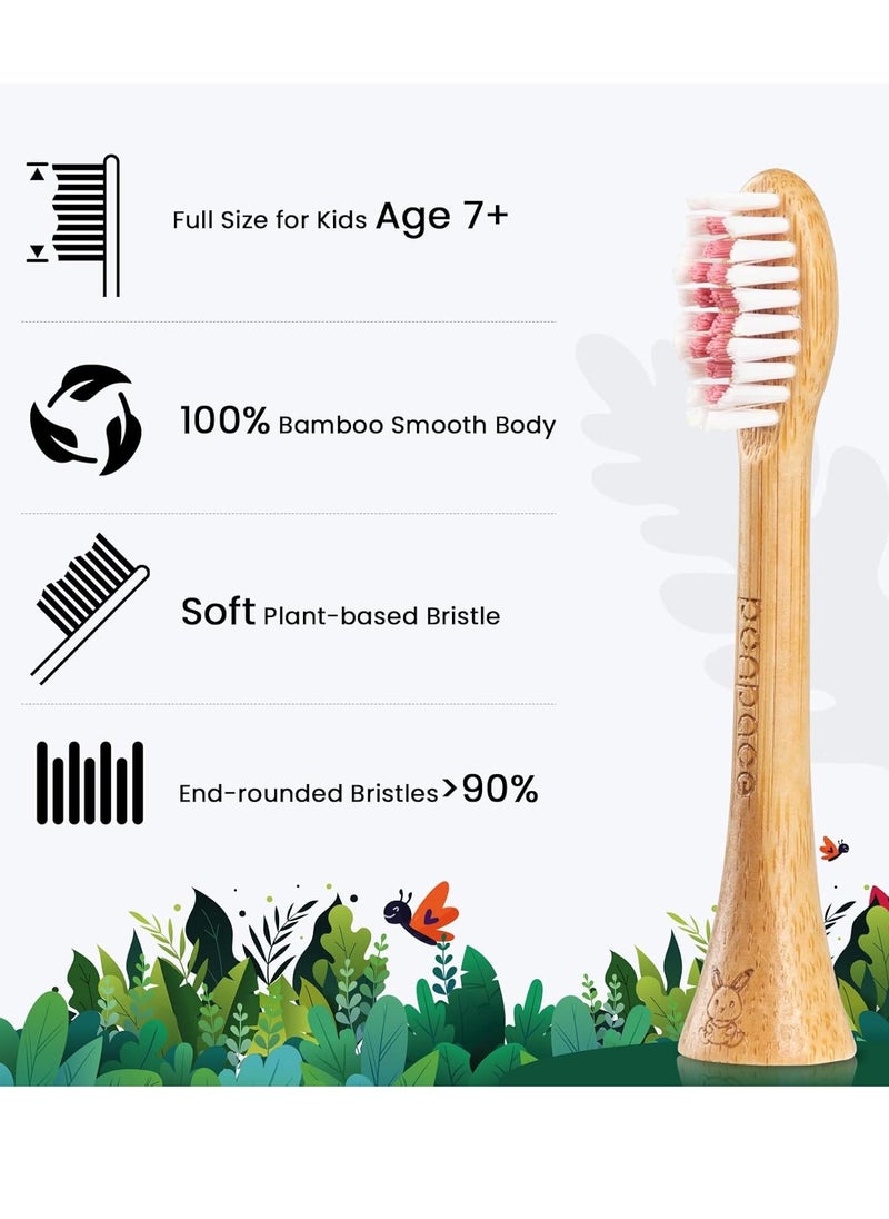 For Kids Age 7+ Bamboo Electric Toothbrush Replacement Heads with Plant-Based Bristles, Compatible with Philips Sonicare for Kids