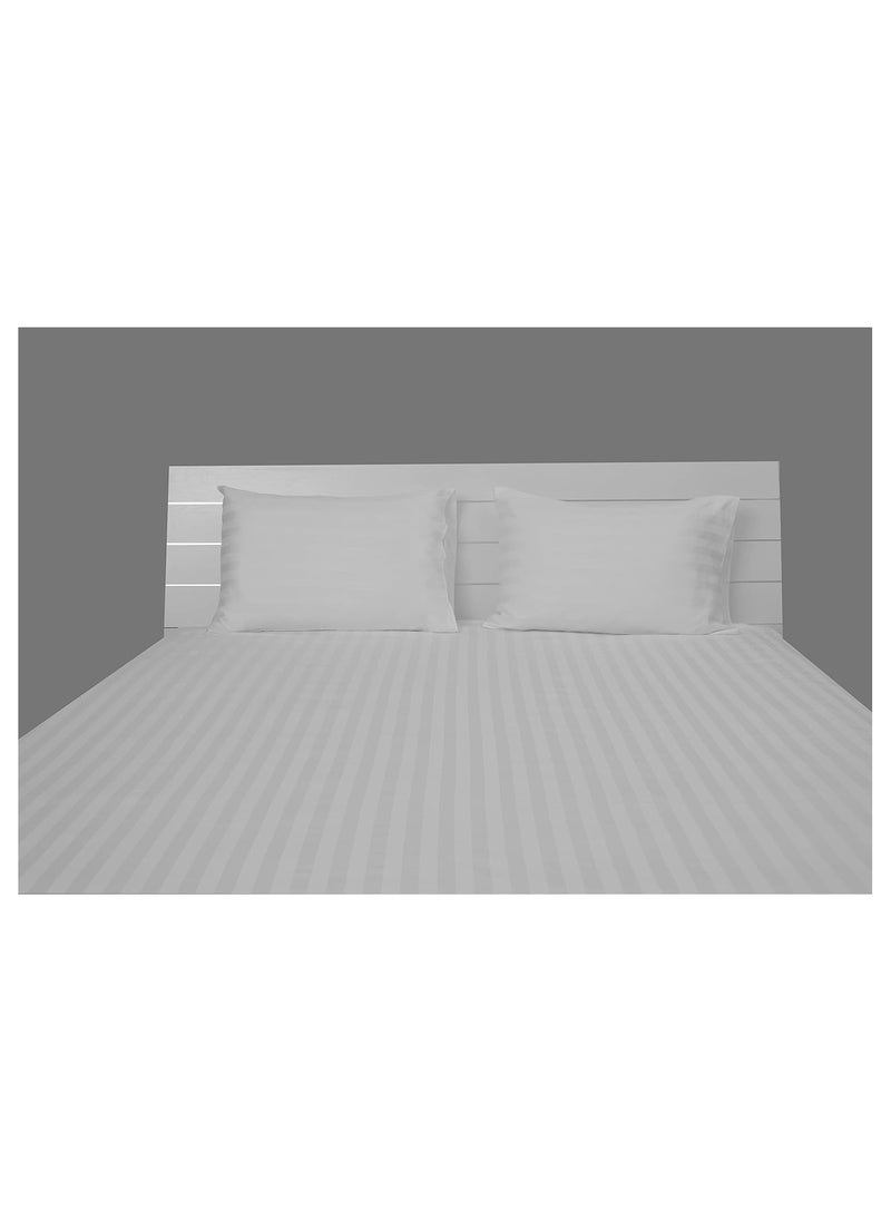 3Pc King Bed Sheet Set - 600TC 100% Cotton Sateen 1 Inch Stripe Supersoft Quality, Size: (254x280 cm) 2 Pillowcases (50x76 cm), White White 254x280cm